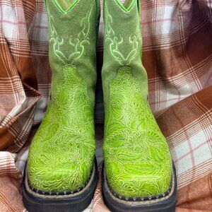 Green Square Toe Justin's Cowgirl Boots